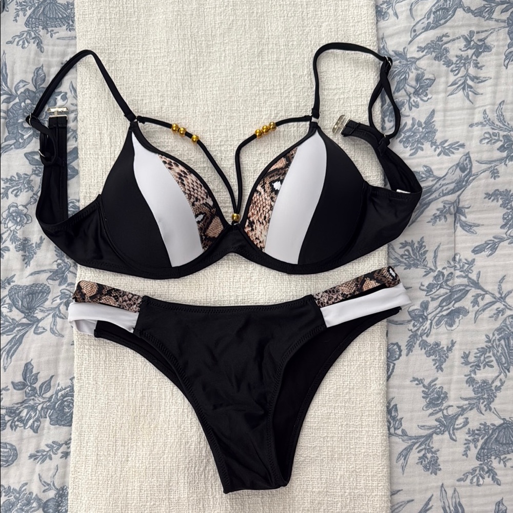 Black and White Snake Print Bikini